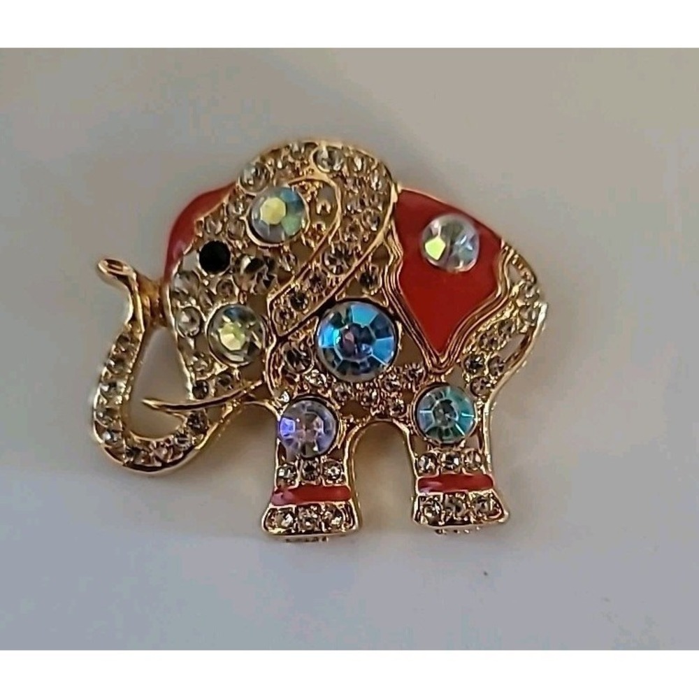 Gold Tone Costume Rhinestone Enameled Elephant Fashion Pin Brooch Party Gift